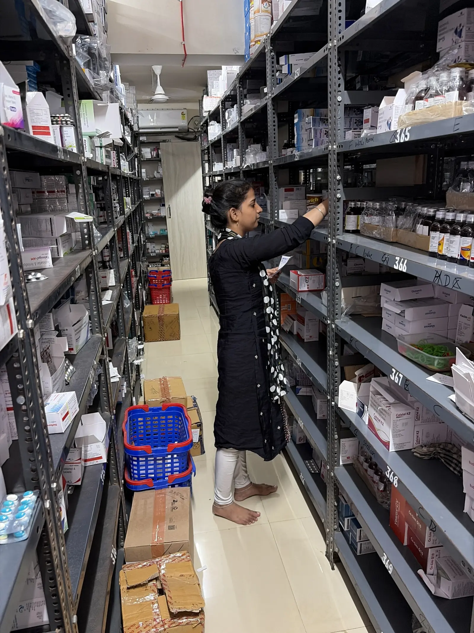 Clean labelled medical storage shelves